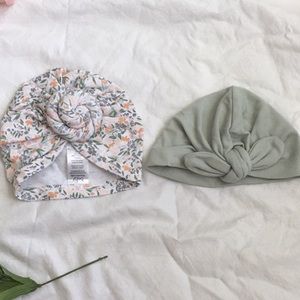 Two baby girl turban style hats 0-6mths